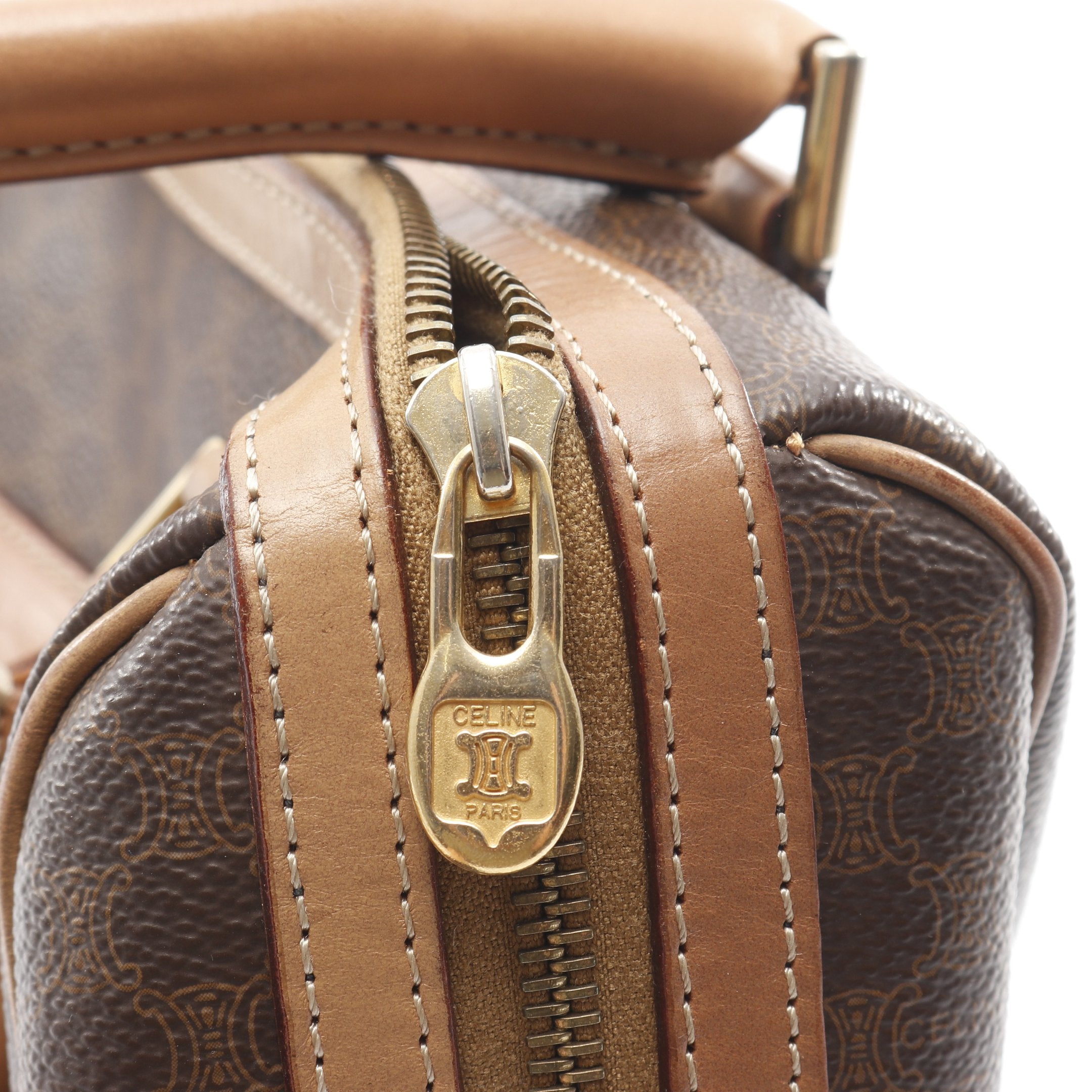 セリーヌ ハンドバッグ　ドーム型　2way マカダム　PVC レザー　ブラウン CELINE 新品同様 セリーヌ マカダム 2way ハンド ショルダー