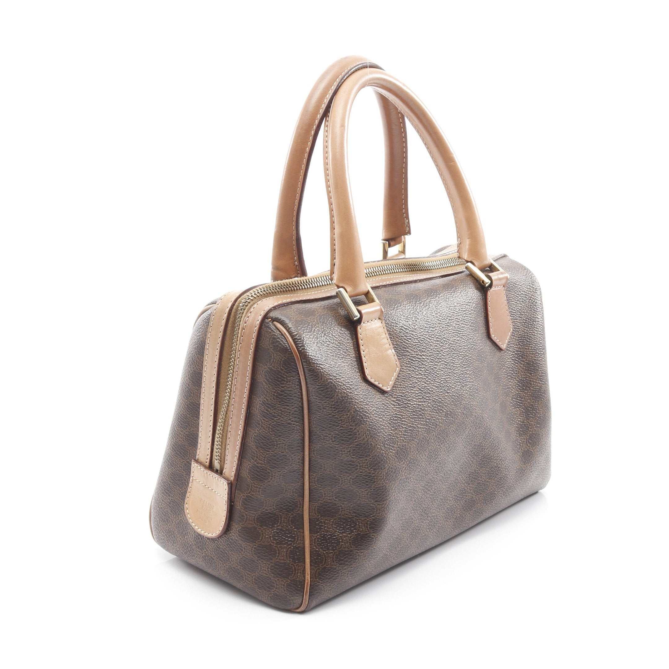 マカダム ハンドバッグ PVC レザー ダークブラウン ベージュ