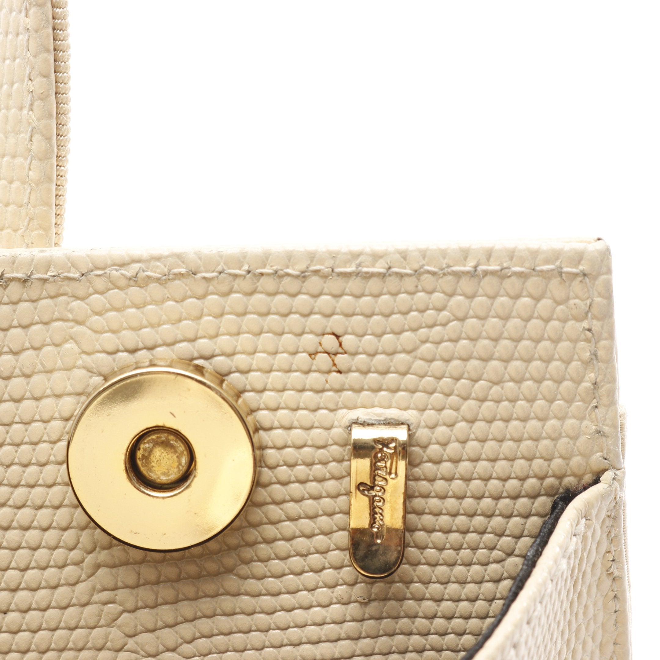 ヴァラリボン ハンドバッグ レザー アイボリー 2WAY リザード型押し