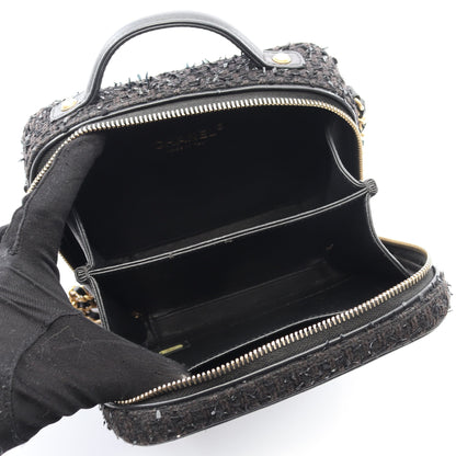 CCフィグリー スモール バニティバッグ チェーンショルダーバッグ ツイード レザー ブラック ゴールド金具 2WAY シャネル バッグ CHANEL