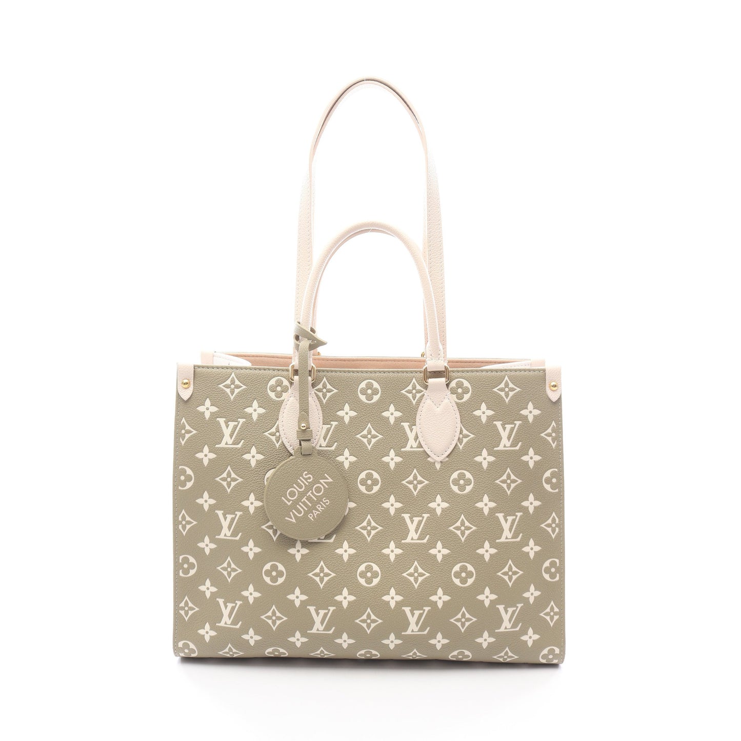 オンザゴーMM モノグラム アンプラント ハンドバッグ トートバッグ レザー カーキグリーン アイボリー 2WAY ルイヴィトン バッグ LOUIS VUITTON