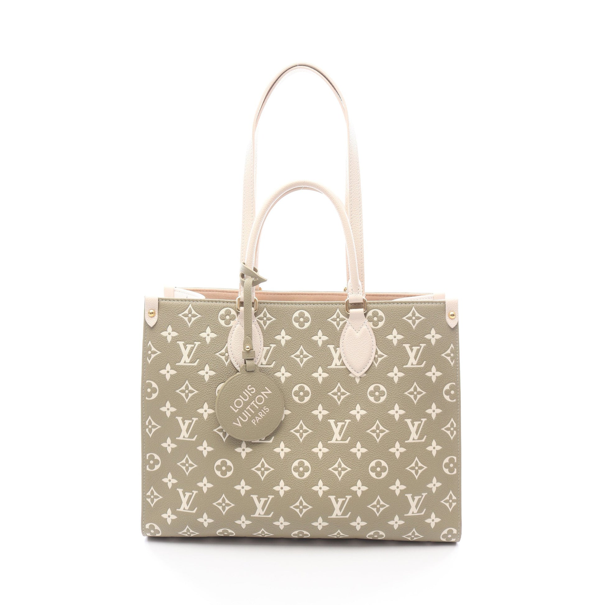 オンザゴーMM モノグラム アンプラント ハンドバッグ トートバッグ レザー カーキグリーン アイボリー 2WAY ルイヴィトン バッグ LOUIS VUITTON