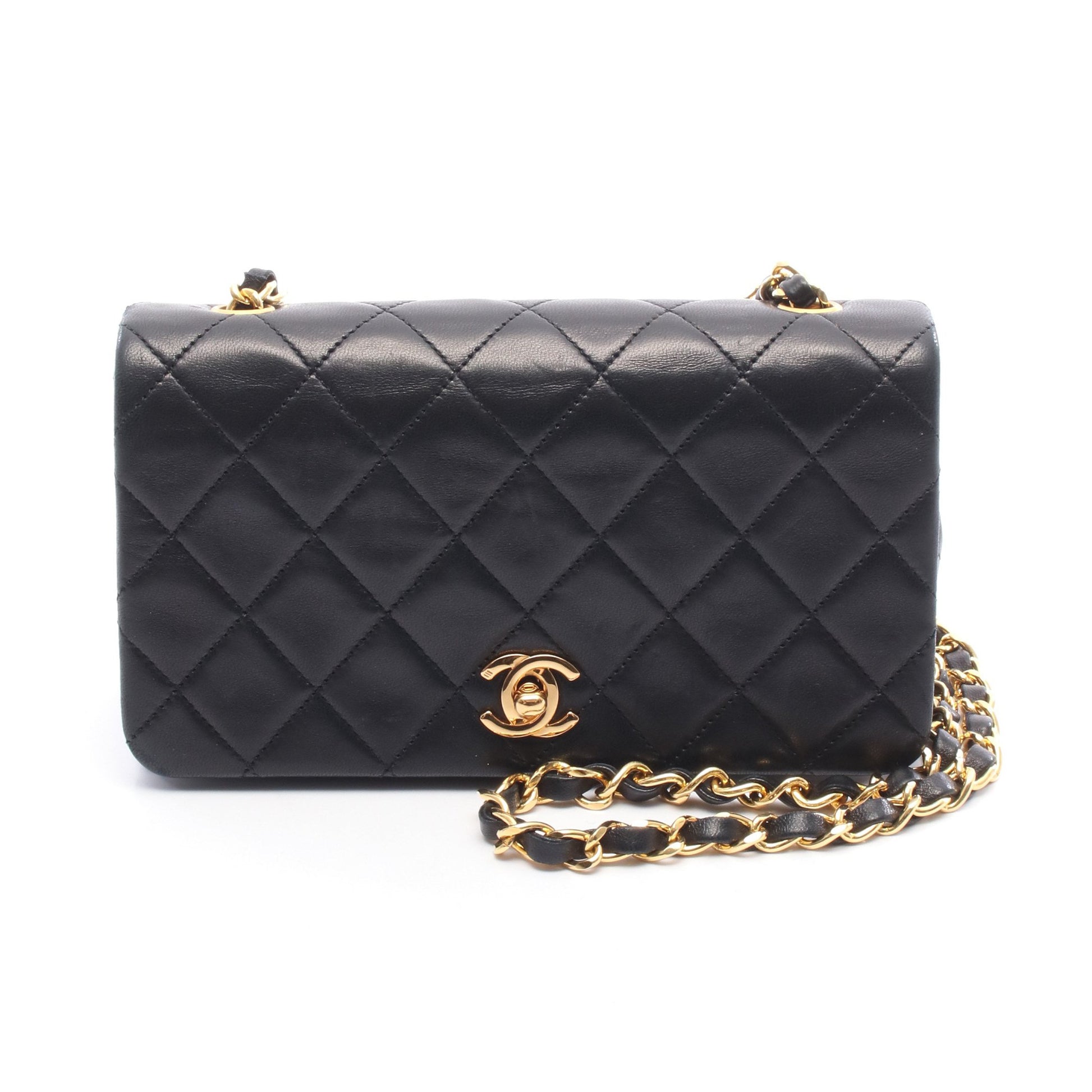 ミニマトラッセ フルフラップ チェーンショルダーバッグ ラムスキン ブラック ゴールド金具 シャネル バッグ CHANEL