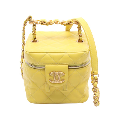 マトラッセ バニティバッグ チェーンショルダーバッグ レザー イエロー ゴールド金具 シャネル バッグ CHANEL