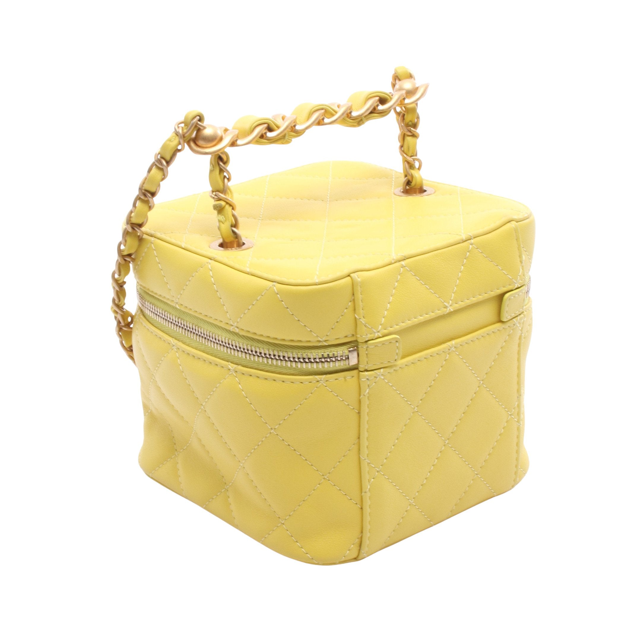 マトラッセ バニティバッグ チェーンショルダーバッグ レザー イエロー