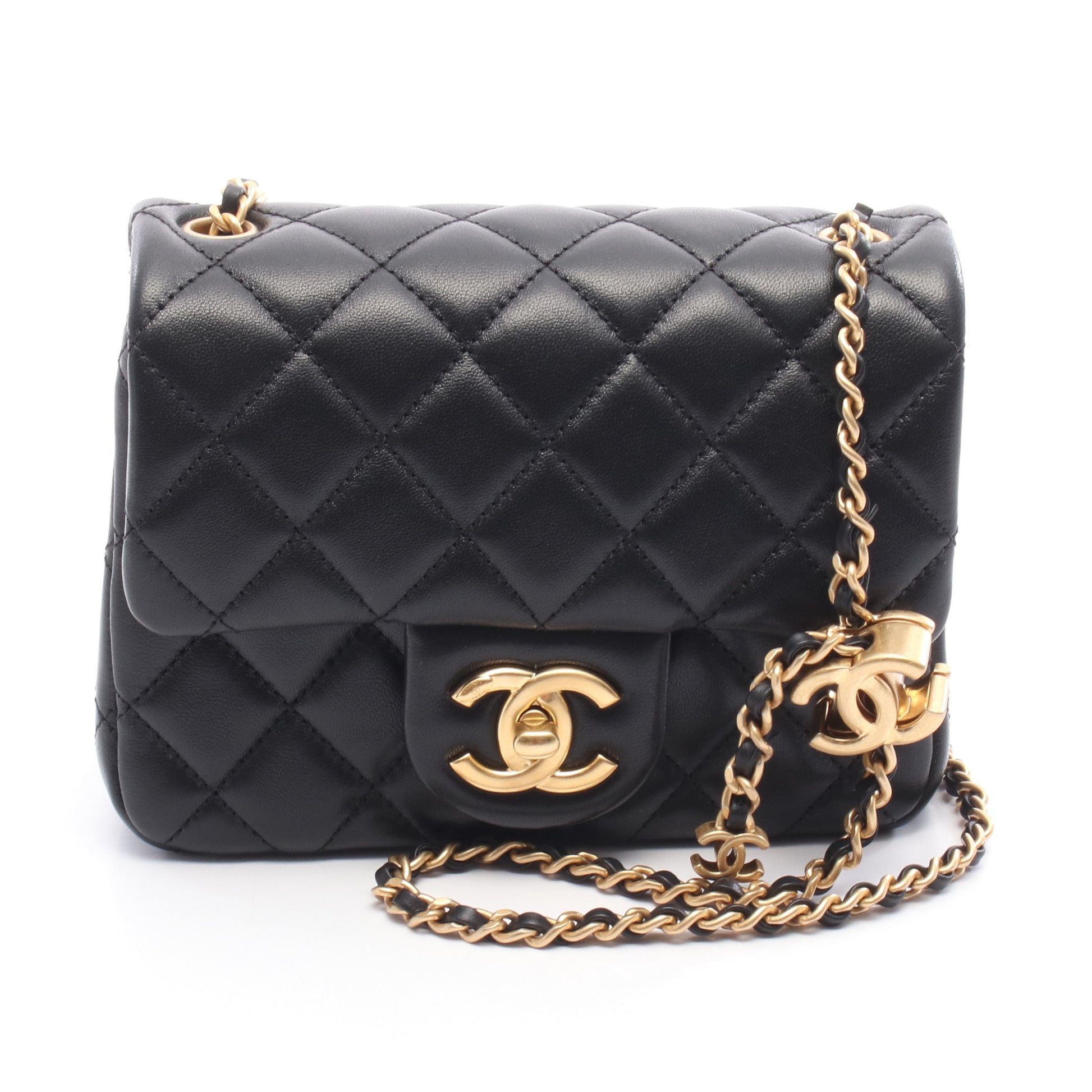 ミニフラップバッグ マトラッセ チェーンショルダーバッグ レザー ブラック ゴールド金具 シャネル バッグ CHANEL