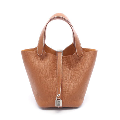 ピコタンロックPM ゴールド ハンドバッグ トリヨンクレマンス ブラウン シルバー金具 K刻印 エルメス バッグ HERMES