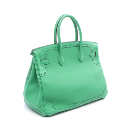 バーキン35 ギリーズ バンブー ハンドバッグ トゴ グリーン シルバー金具 T刻印 エルメス バッグ HERMES