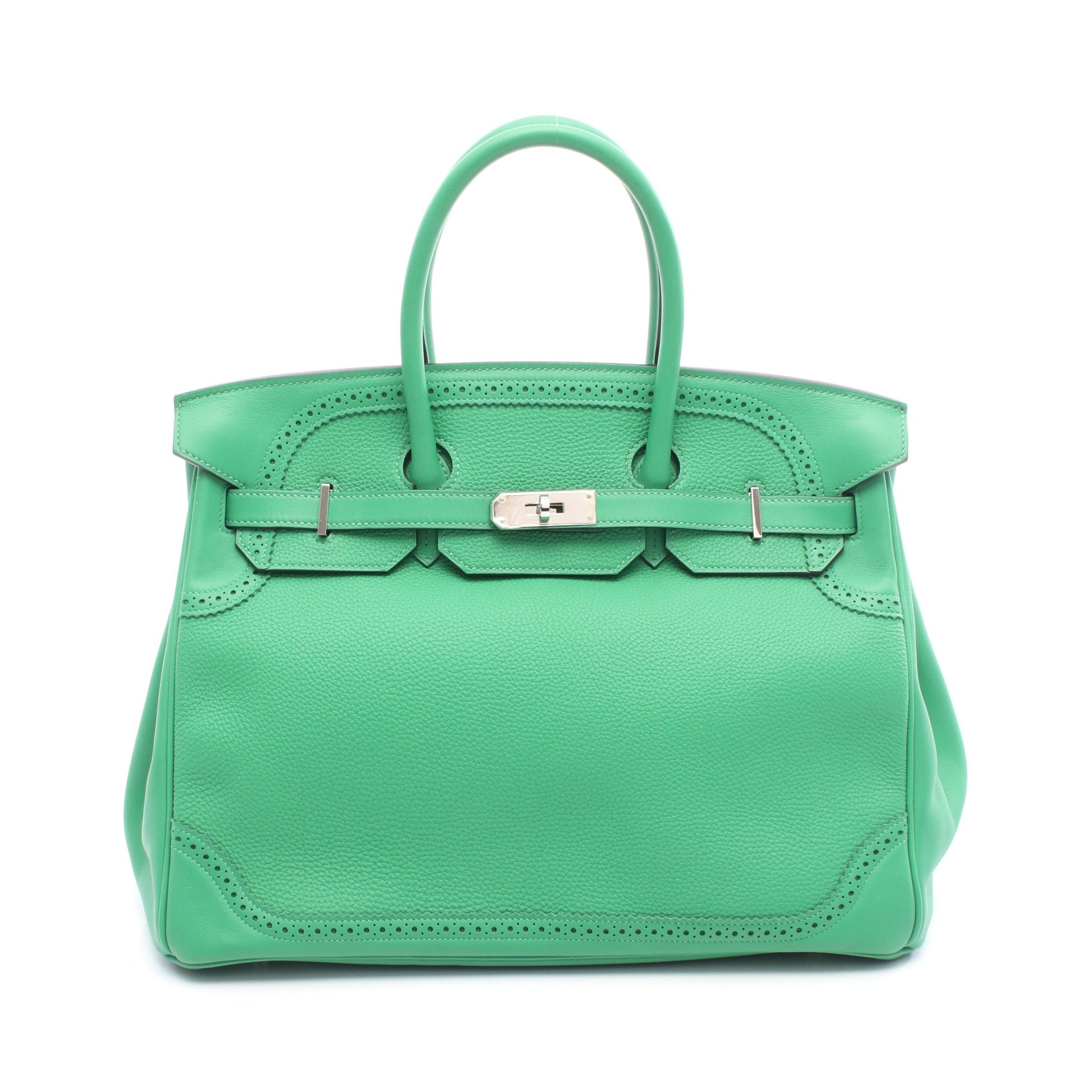 バーキン35 ギリーズ バンブー ハンドバッグ トゴ グリーン シルバー金具 T刻印 エルメス バッグ HERMES