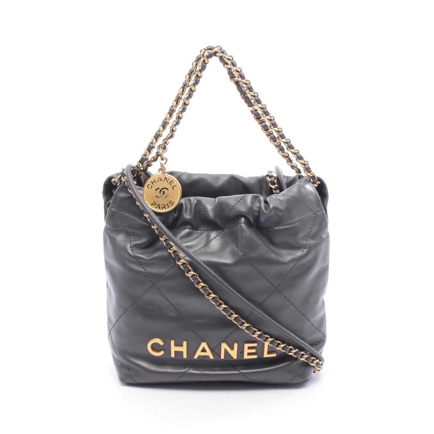 CHANEL 22 ミニ チェーンショルダーバッグ レザー グレー ゴールド金具 シャネル バッグ CHANEL