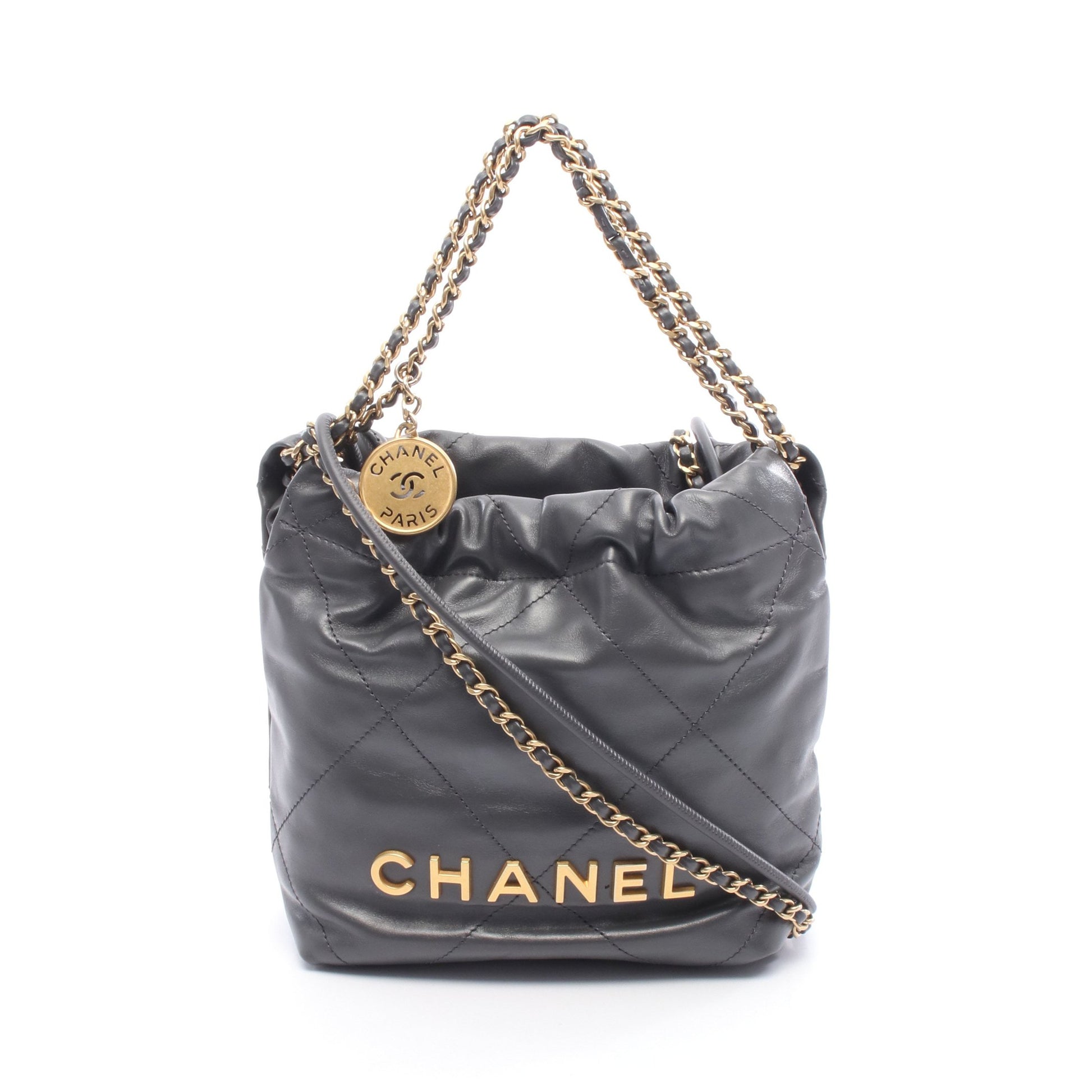 CHANEL 22 ミニ チェーンショルダーバッグ レザー グレー ゴールド金具 シャネル バッグ CHANEL