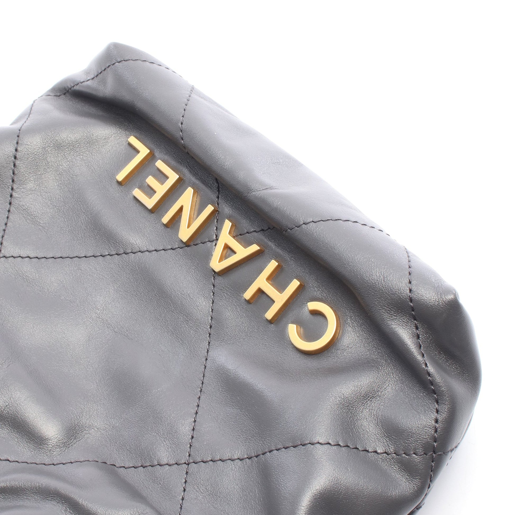 CHANEL 22 ミニ チェーンショルダーバッグ レザー グレー ゴールド金具 シャネル バッグ CHANEL