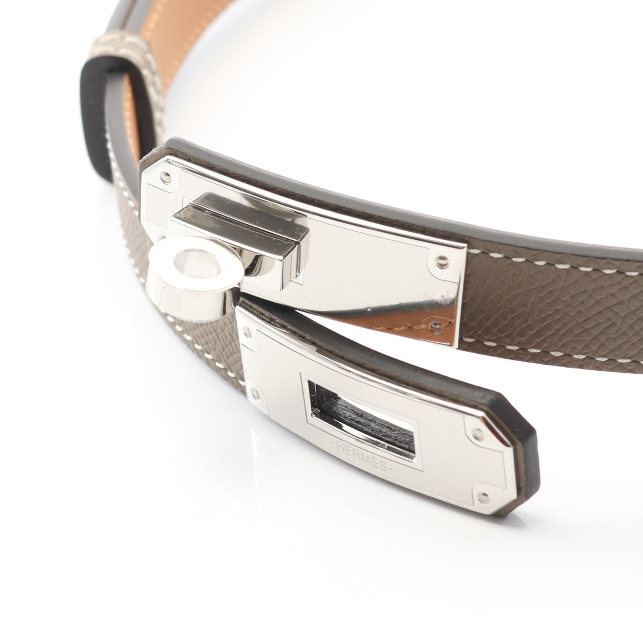 新品未使用エルメス ケリーベルト エプソン エトゥープ　W刻印 新品 エルメス ケリーベルト エトゥープ/シルバー金具 エプソン W刻印