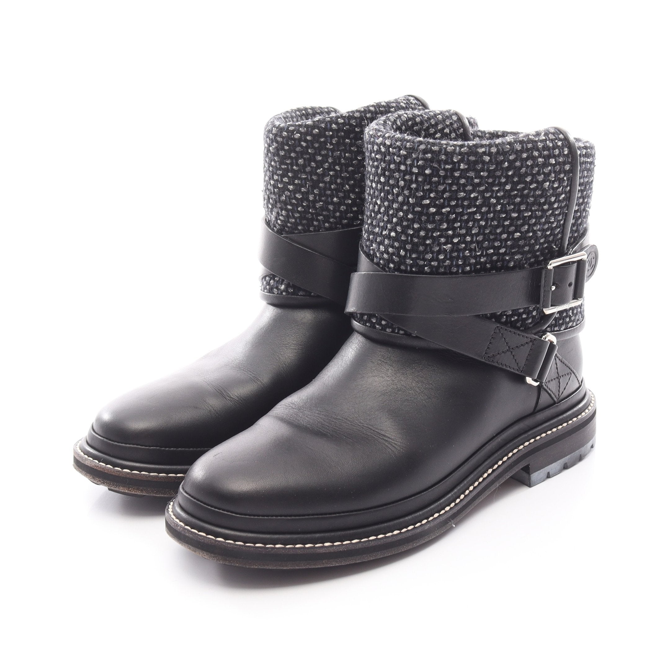 ココマーク エンジニアブーツ ツイード レザー ブラック シャネル – RECLO