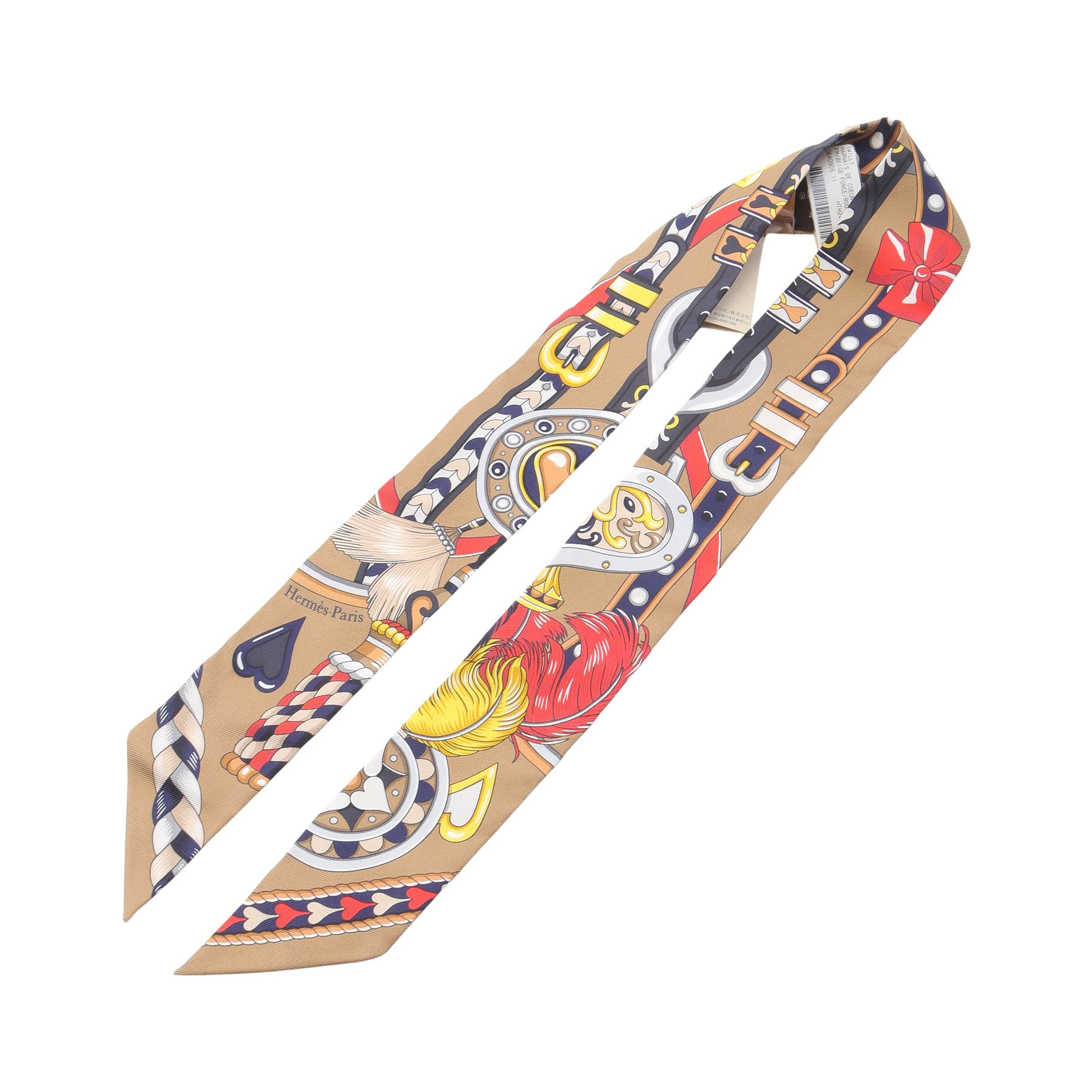 ツイリー HARNAIS DE COEUR リボン スカーフ シルク ベージュ マルチ