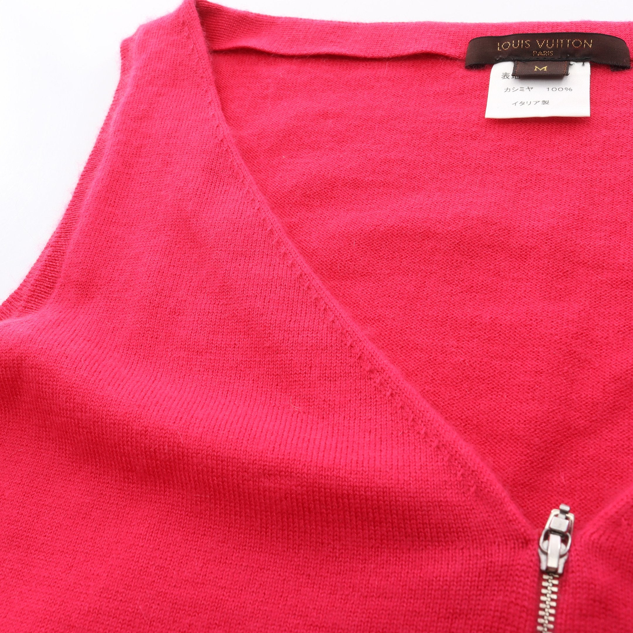 ハーフジップ ニット Vネック ノースリーブ カシミヤ ピンクパープル
