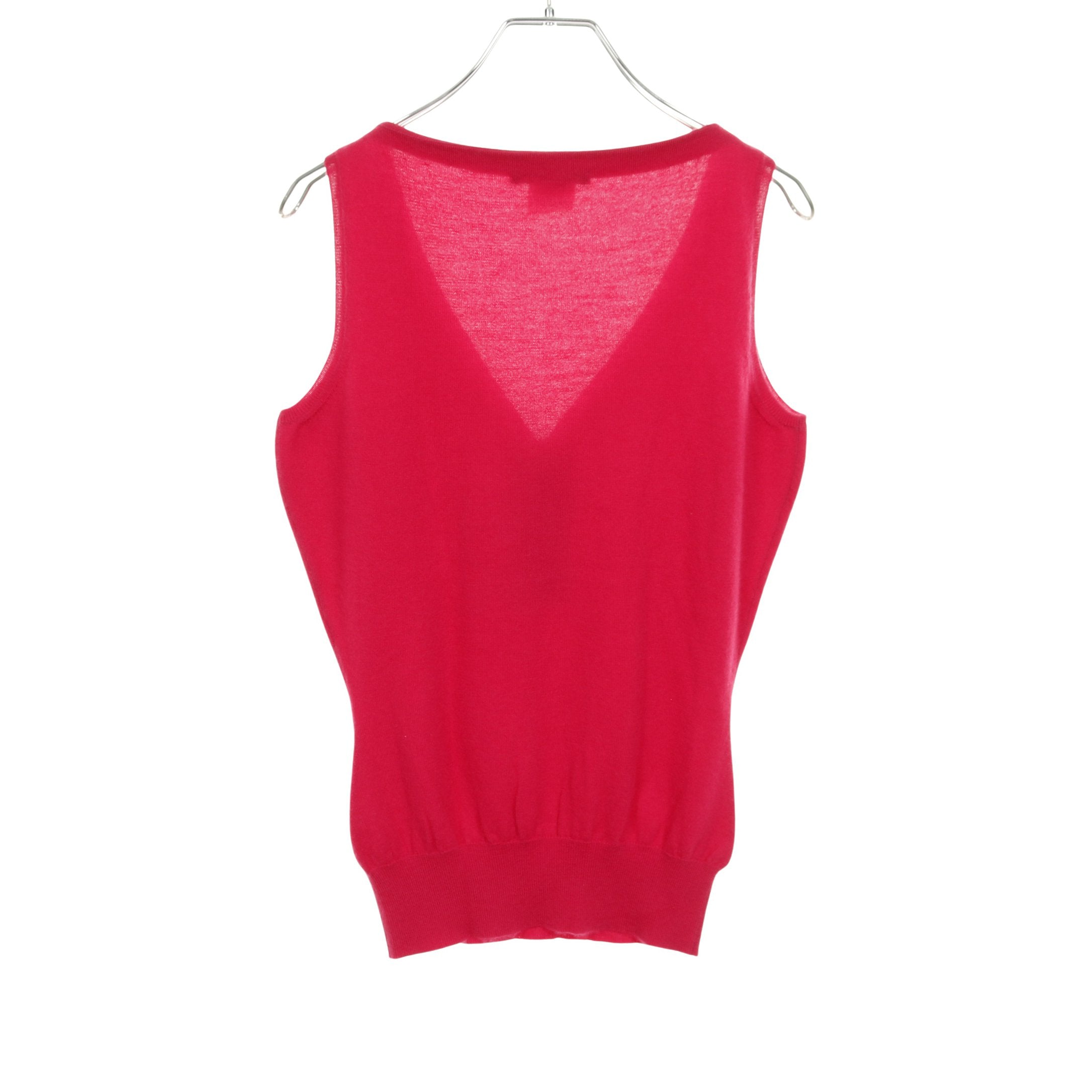 ハーフジップ ニット Vネック ノースリーブ カシミヤ ピンクパープル