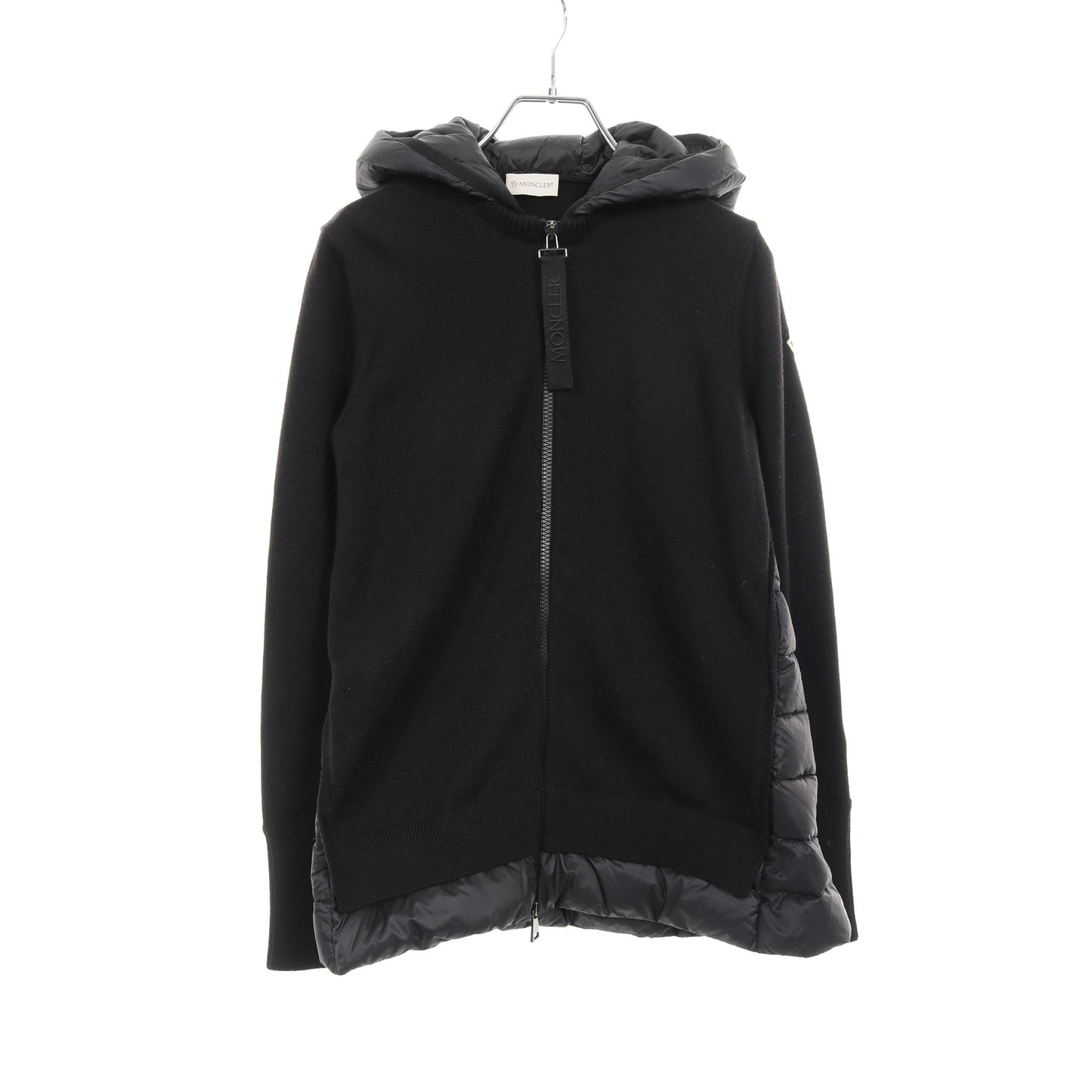 ニットパーカー カーディガン ウール ナイロン ブラック ダウン切替 フード付き モンクレール トップス MONCLER