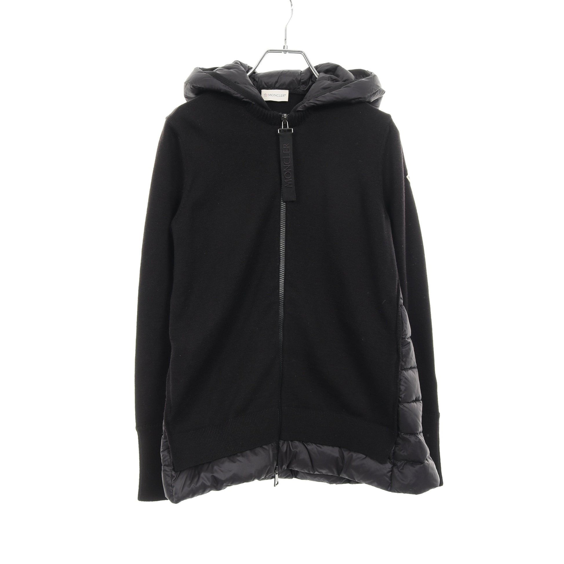 ニットパーカー カーディガン ウール ナイロン ブラック ダウン切替 フード付き モンクレール トップス MONCLER