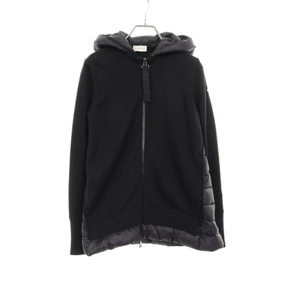 ニットパーカー カーディガン ウール ナイロン ブラック ダウン切替 フード付き モンクレール トップス MONCLER