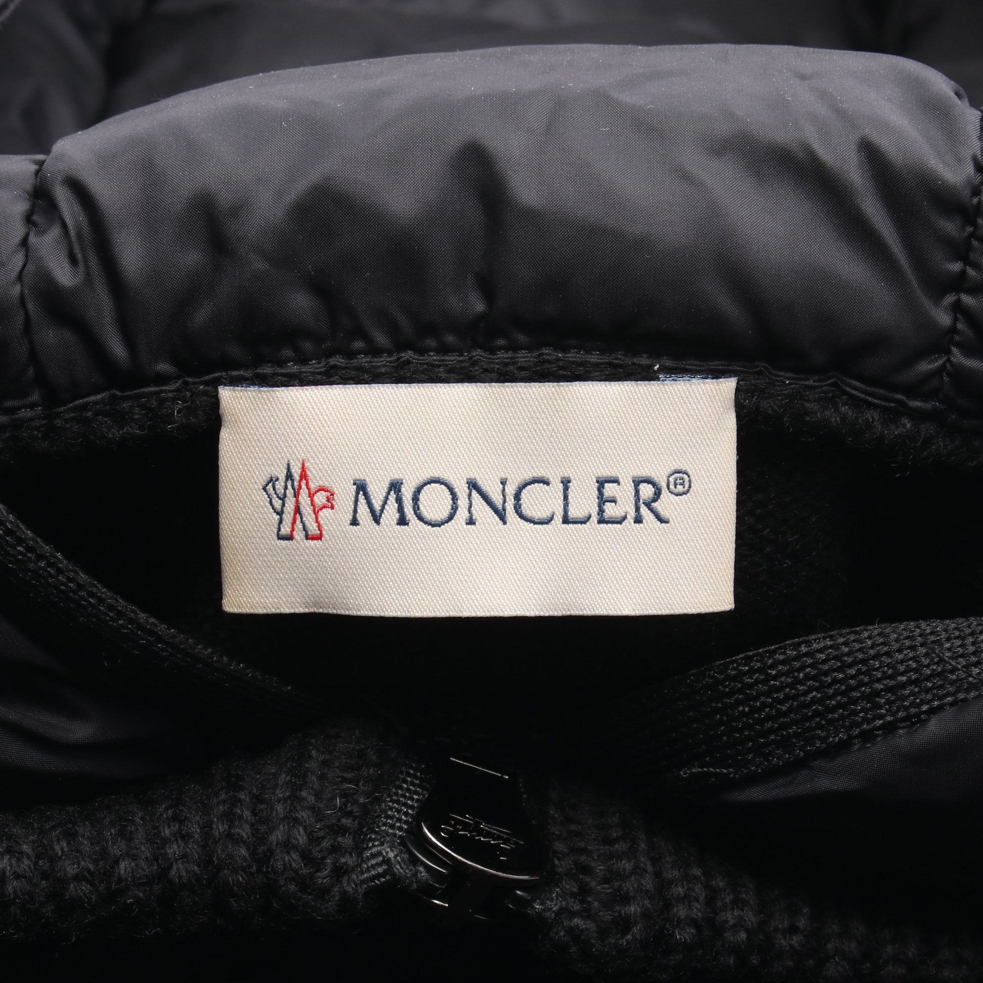 ニットパーカー カーディガン ウール ナイロン ブラック ダウン切替 フード付き モンクレール トップス MONCLER