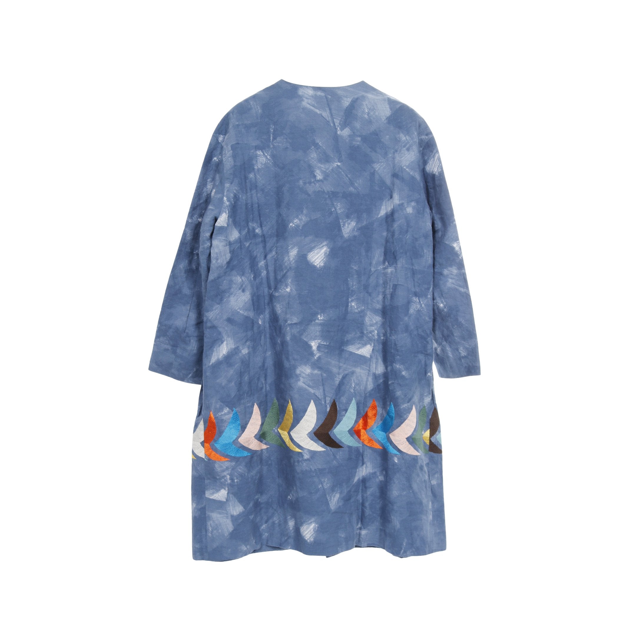 atmosphere + bird ノーカラー スプリングコート リネン ブルー マルチ