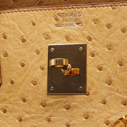 バーキン40 ナチュラル ハンドバッグ オーストリッチ ベージュ ゴールド金具 □B刻印 エルメス バッグ HERMES