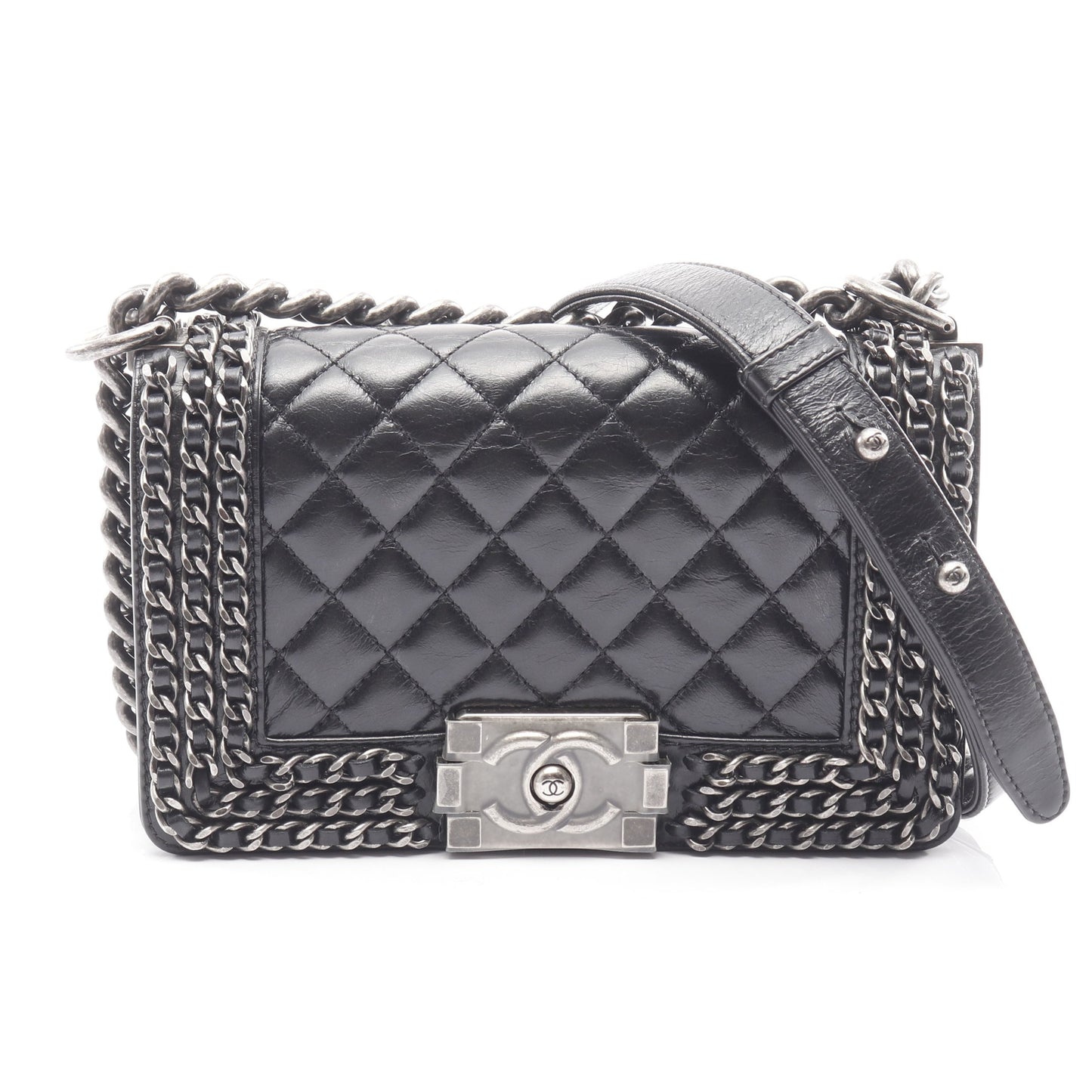 ボーイシャネル スモール チェーンショルダーバッグ レザー ブラック アンティークシルバー金具 シャネル バッグ CHANEL