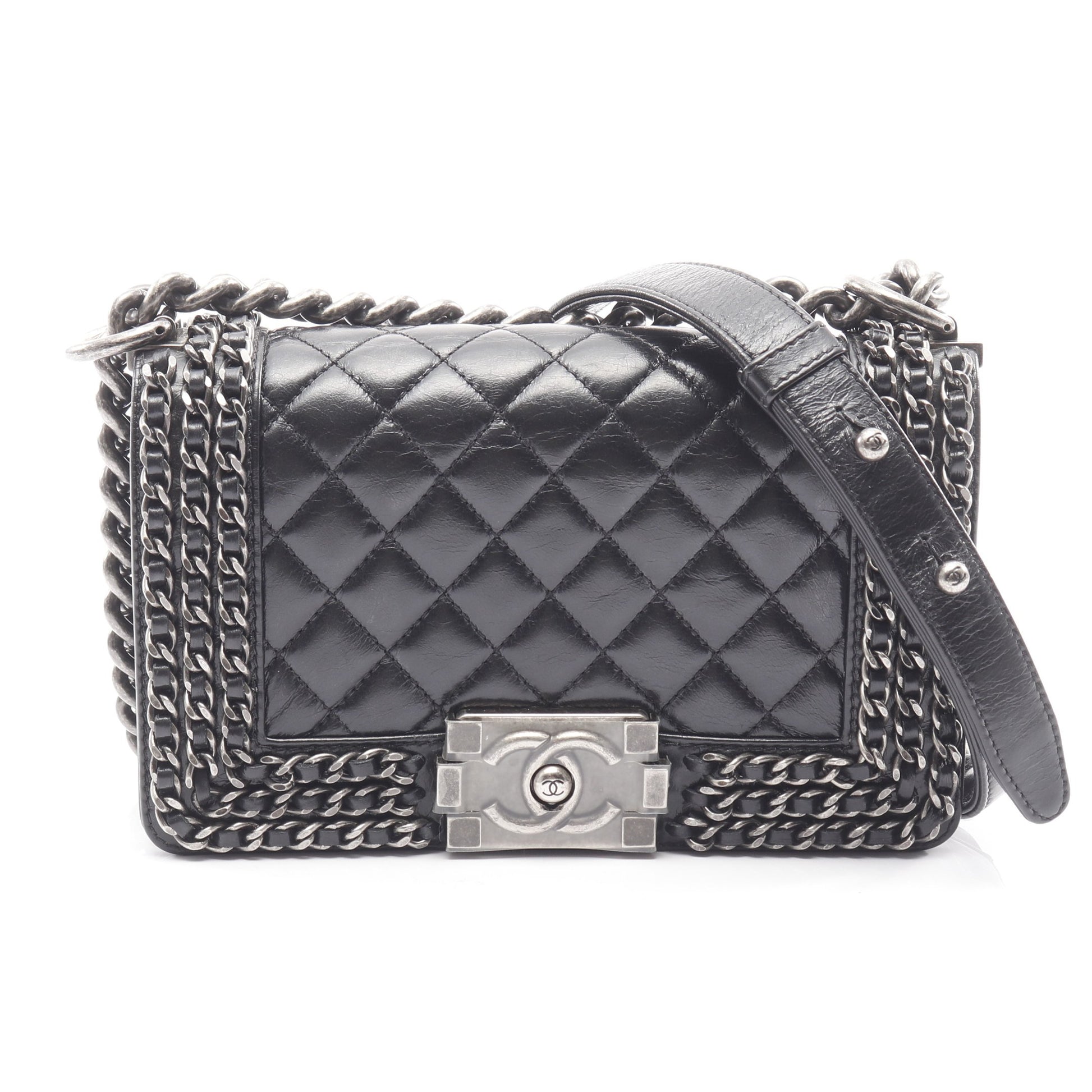 ボーイシャネル スモール チェーンショルダーバッグ レザー ブラック アンティークシルバー金具 シャネル バッグ CHANEL