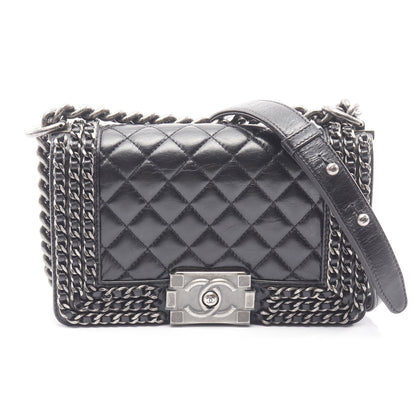 ボーイシャネル スモール チェーンショルダーバッグ レザー ブラック アンティークシルバー金具 シャネル バッグ CHANEL