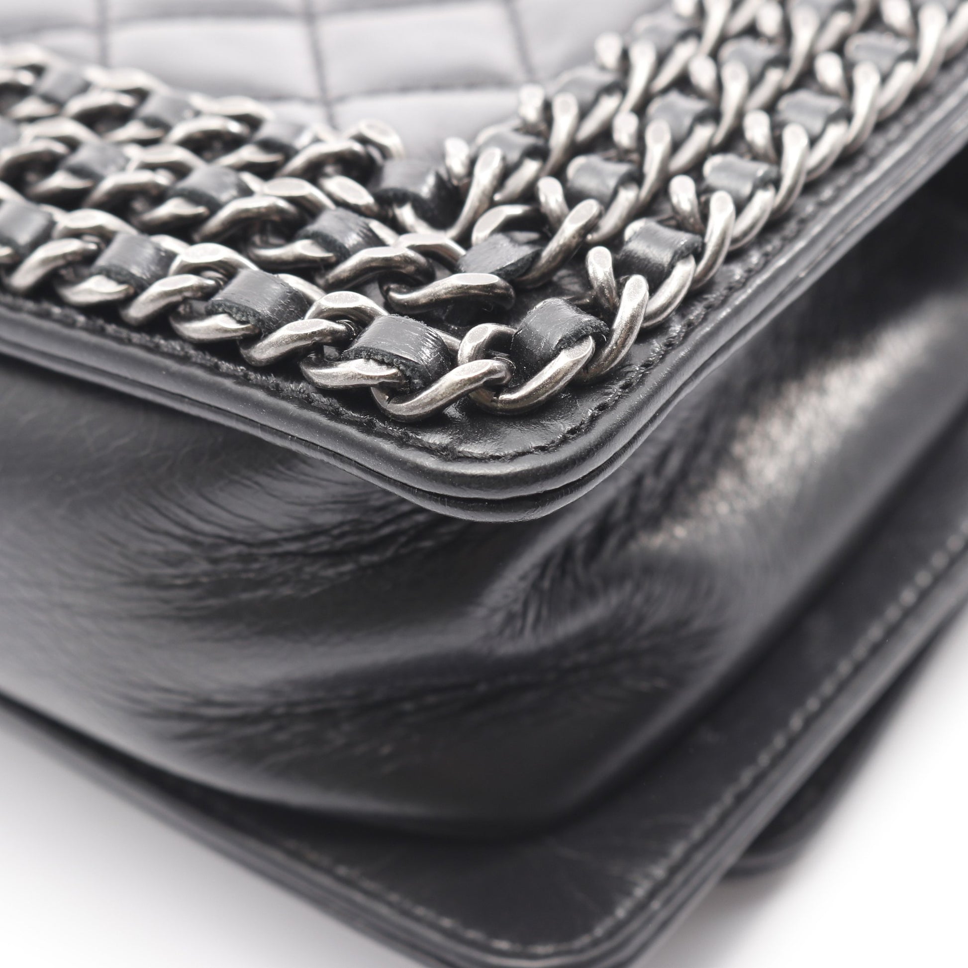 ボーイシャネル スモール チェーンショルダーバッグ レザー ブラック アンティークシルバー金具 シャネル バッグ CHANEL