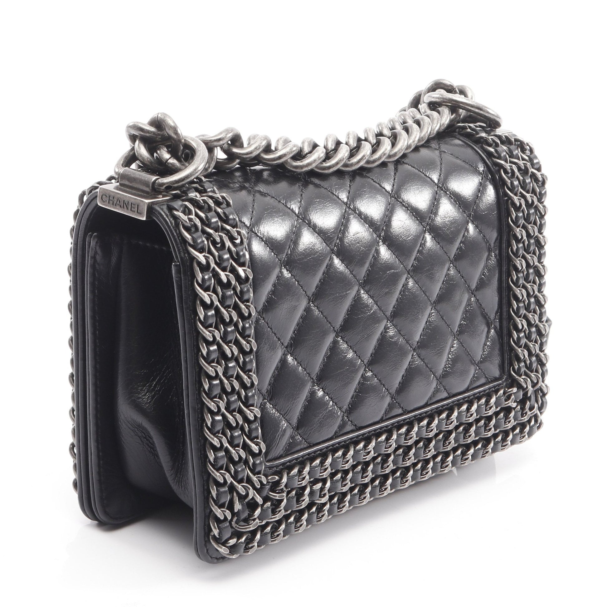 ボーイシャネル スモール チェーンショルダーバッグ レザー ブラック アンティークシルバー金具 シャネル バッグ CHANEL