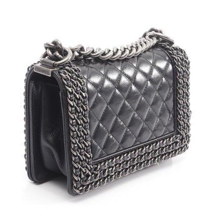 ボーイシャネル スモール チェーンショルダーバッグ レザー ブラック アンティークシルバー金具 シャネル バッグ CHANEL