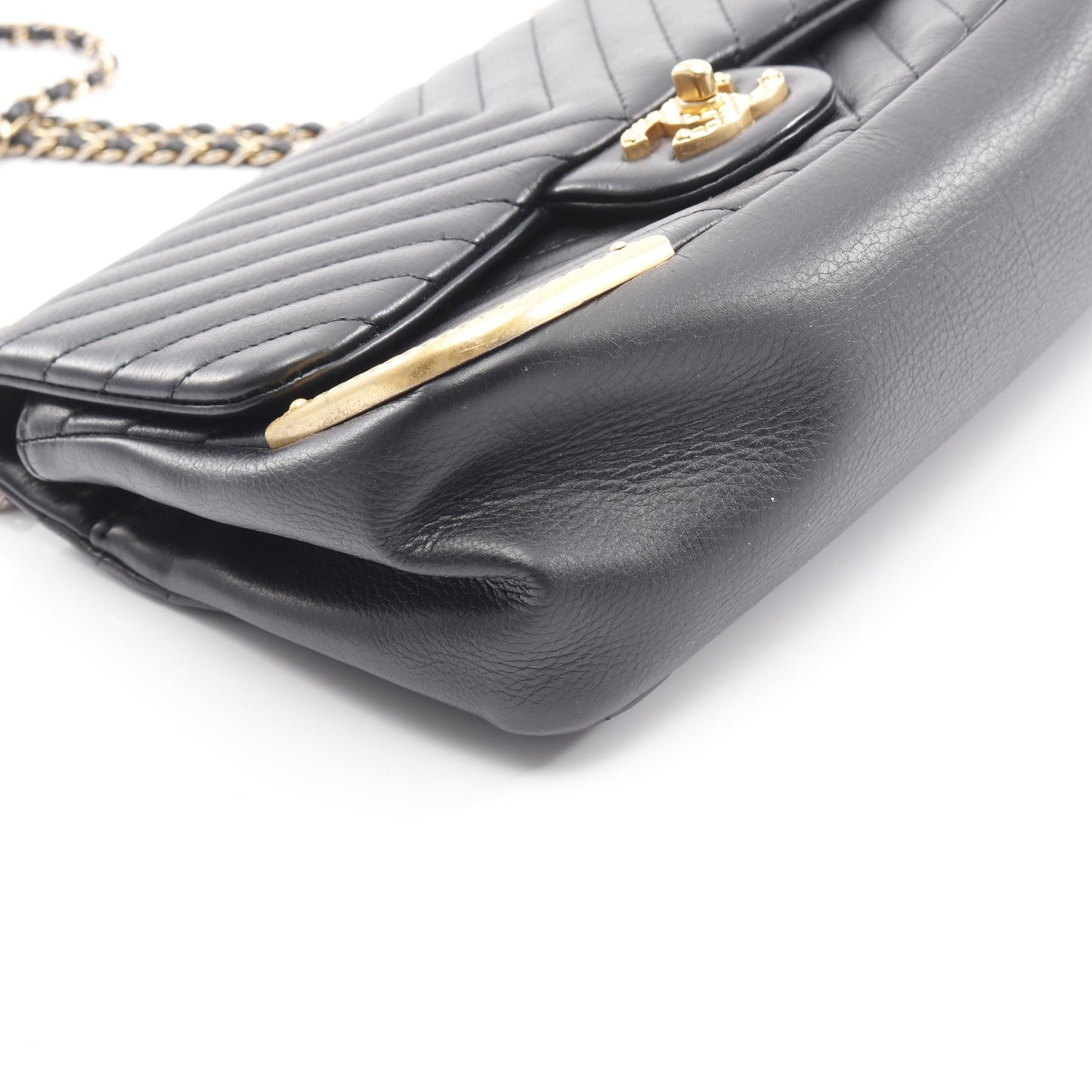 Vステッチ Wチェーンショルダーバッグ ラムスキン ブラック ゴールド金具 シャネル バッグ CHANEL