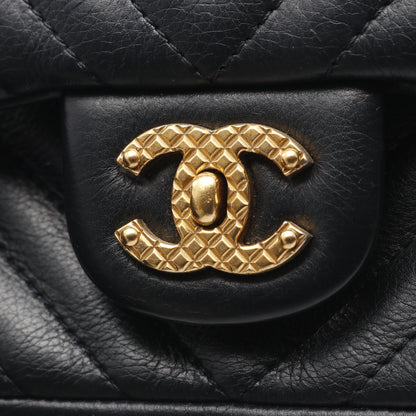 Vステッチ Wチェーンショルダーバッグ ラムスキン ブラック ゴールド金具 シャネル バッグ CHANEL