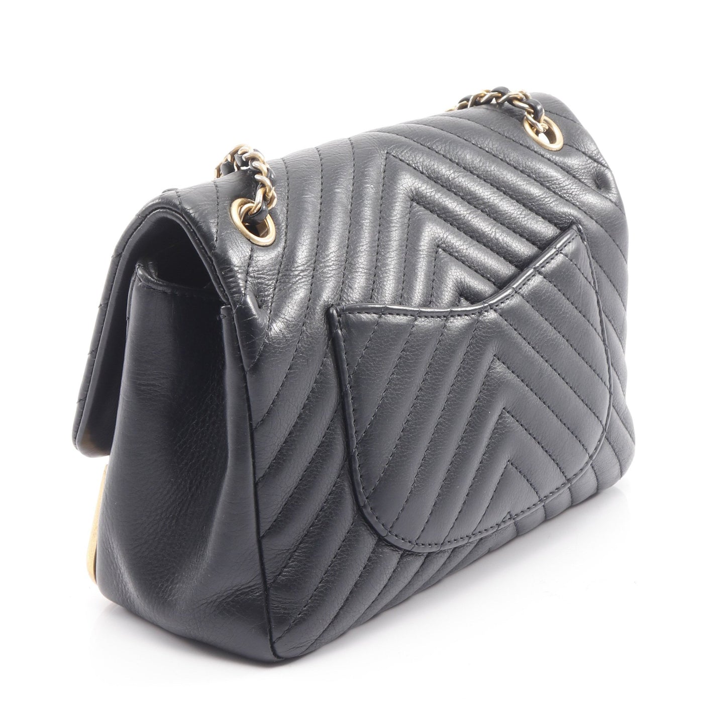 Vステッチ Wチェーンショルダーバッグ ラムスキン ブラック ゴールド金具 シャネル バッグ CHANEL