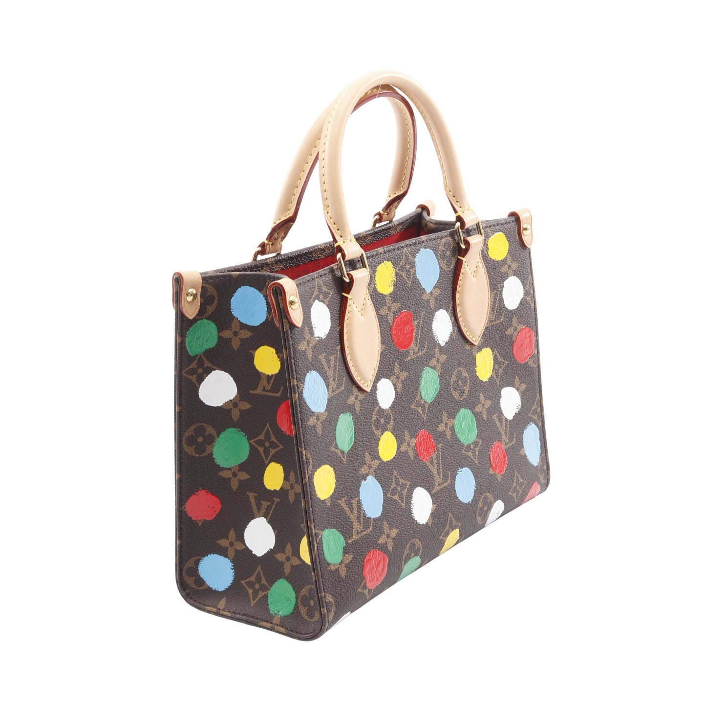 LOUIS VUITTON × yayoi kusama オンザゴーPM ハンドバッグ PVC レザー ブラウン マルチカラー 2WAY ルイヴィトン バッグ LOUIS VUITTON