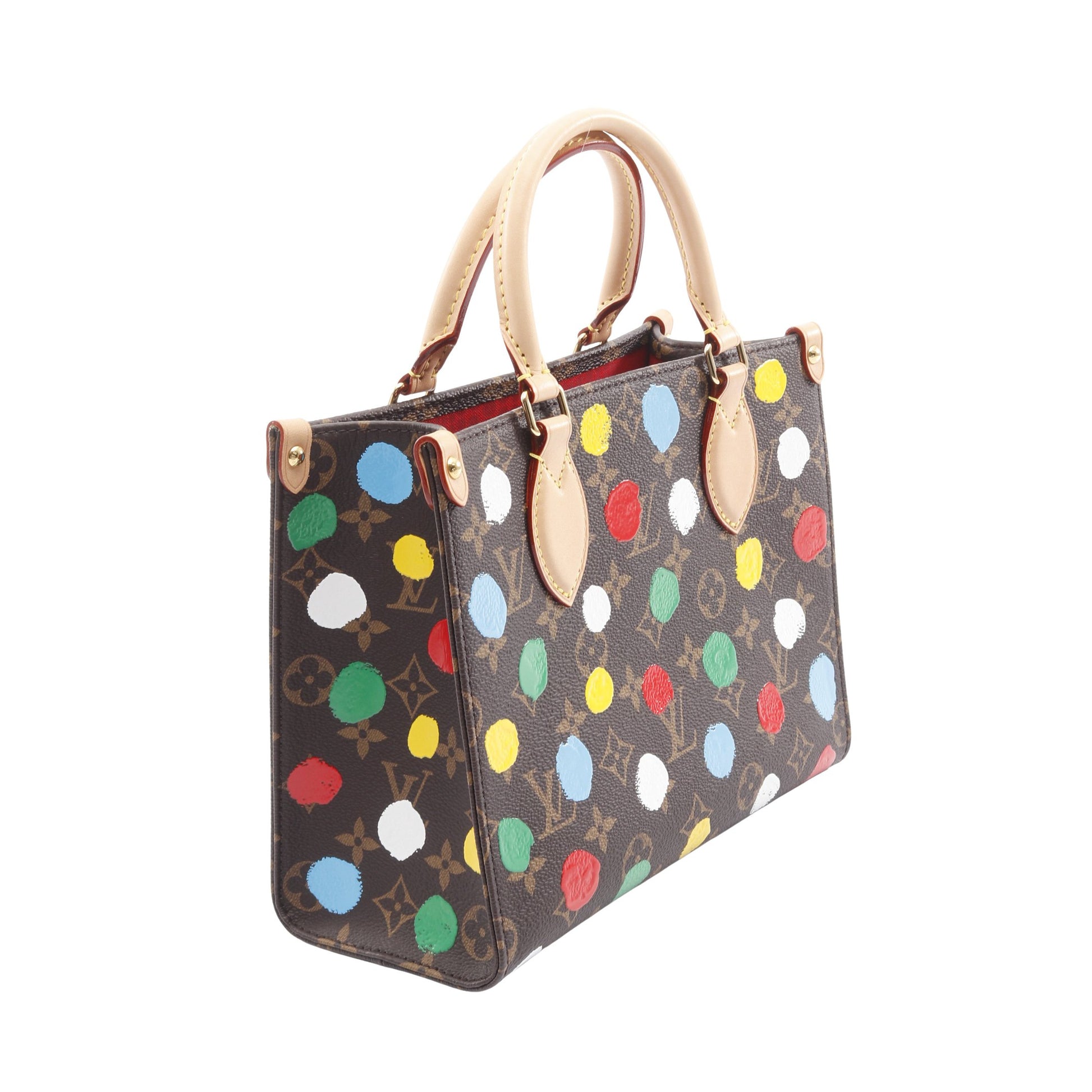LOUIS VUITTON × yayoi kusama オンザゴーPM ハンドバッグ PVC レザー ブラウン マルチカラー 2WAY ルイヴィトン バッグ LOUIS VUITTON