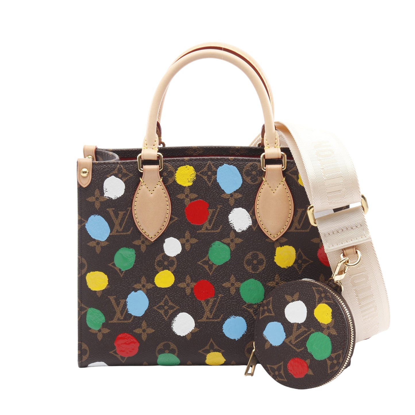 LOUIS VUITTON × yayoi kusama オンザゴーPM ハンドバッグ PVC レザー ブラウン マルチカラー 2WAY ルイヴィトン バッグ LOUIS VUITTON