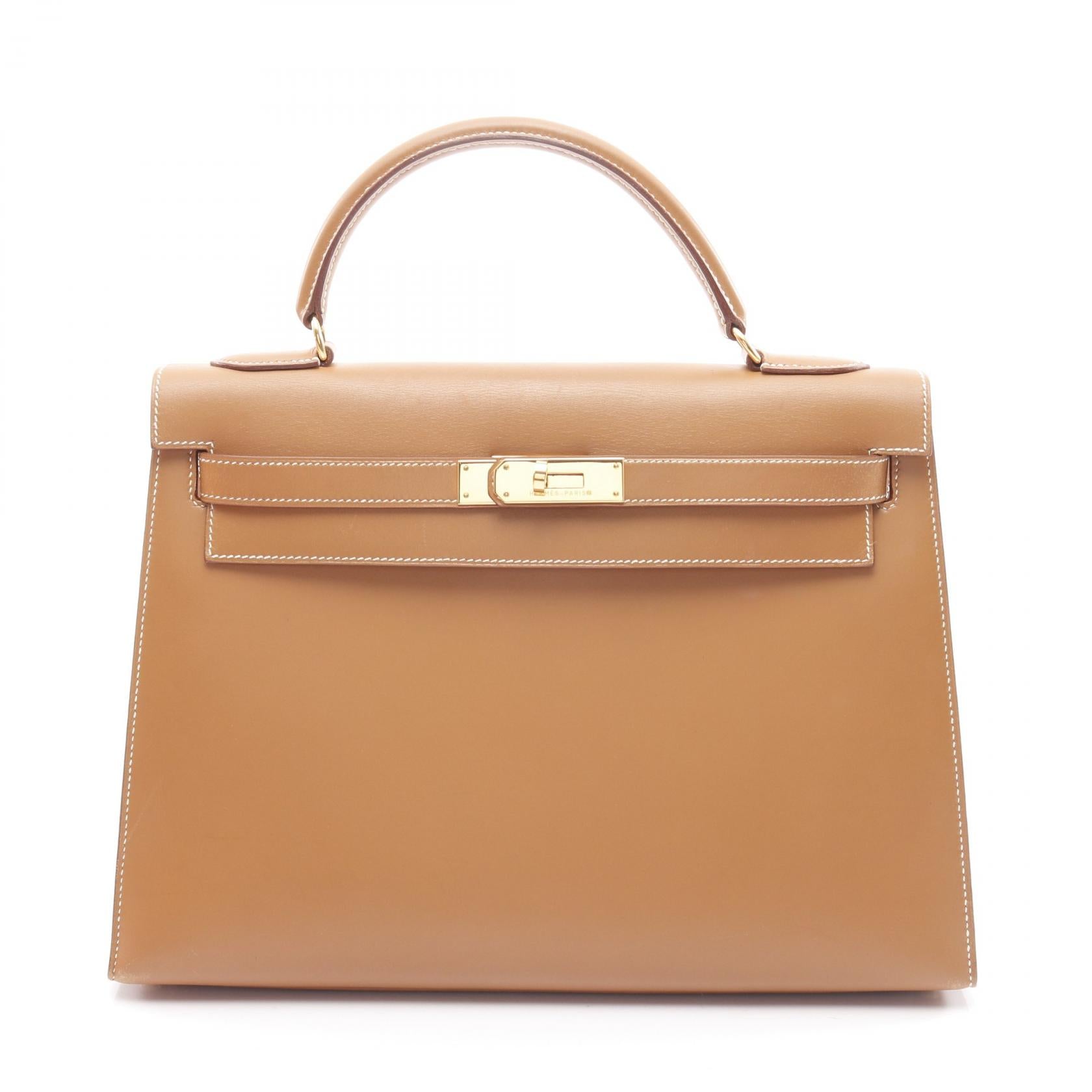 ケリー32 ナチュラル ハンドバッグ ヴォーシャモニー ベージュ ゴールド金具 2WAY 外縫い ○W刻印 エルメス バッグ HERMES