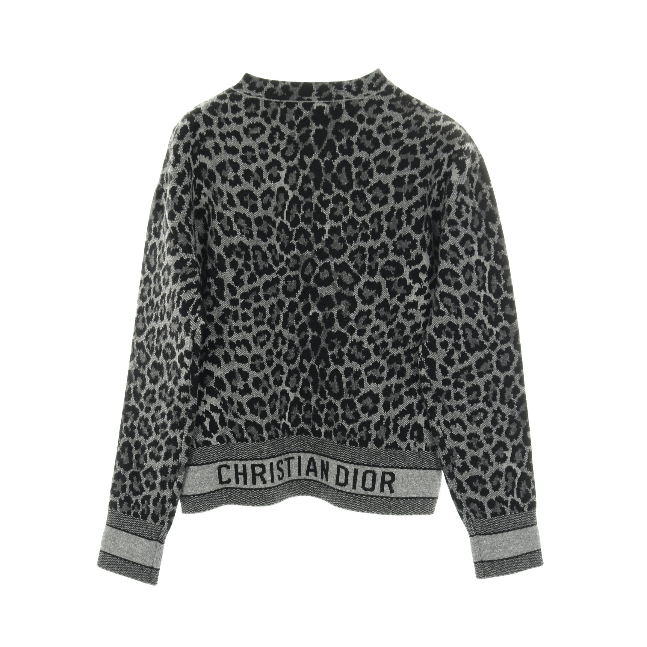 セーター ニット クルーネック レオパード カシミヤ グレー ブラック