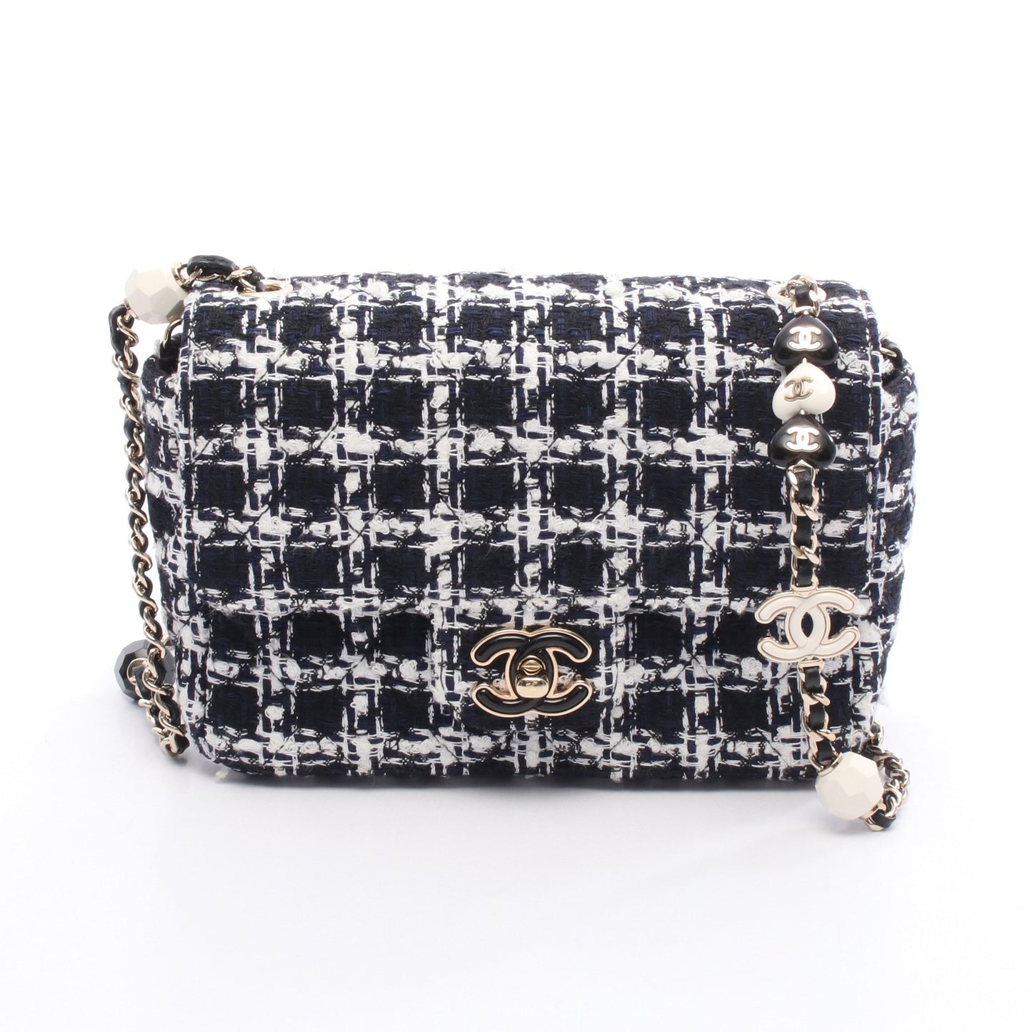 ミニマトラッセ20 チェーンショルダーバッグ ツイード ブラック ホワイト ネイビー ゴールド金具 シャネル バッグ CHANEL
