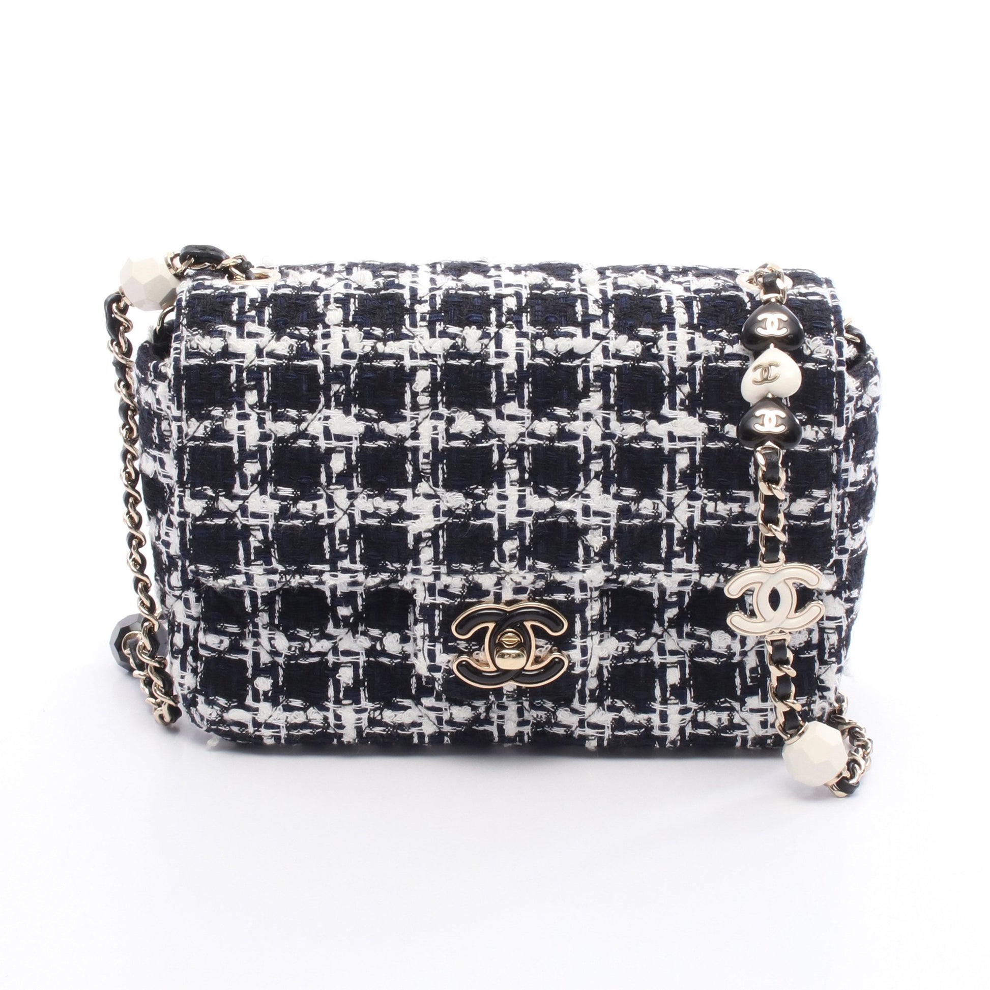 ミニマトラッセ20 チェーンショルダーバッグ ツイード ブラック ホワイト ネイビー ゴールド金具 シャネル バッグ CHANEL