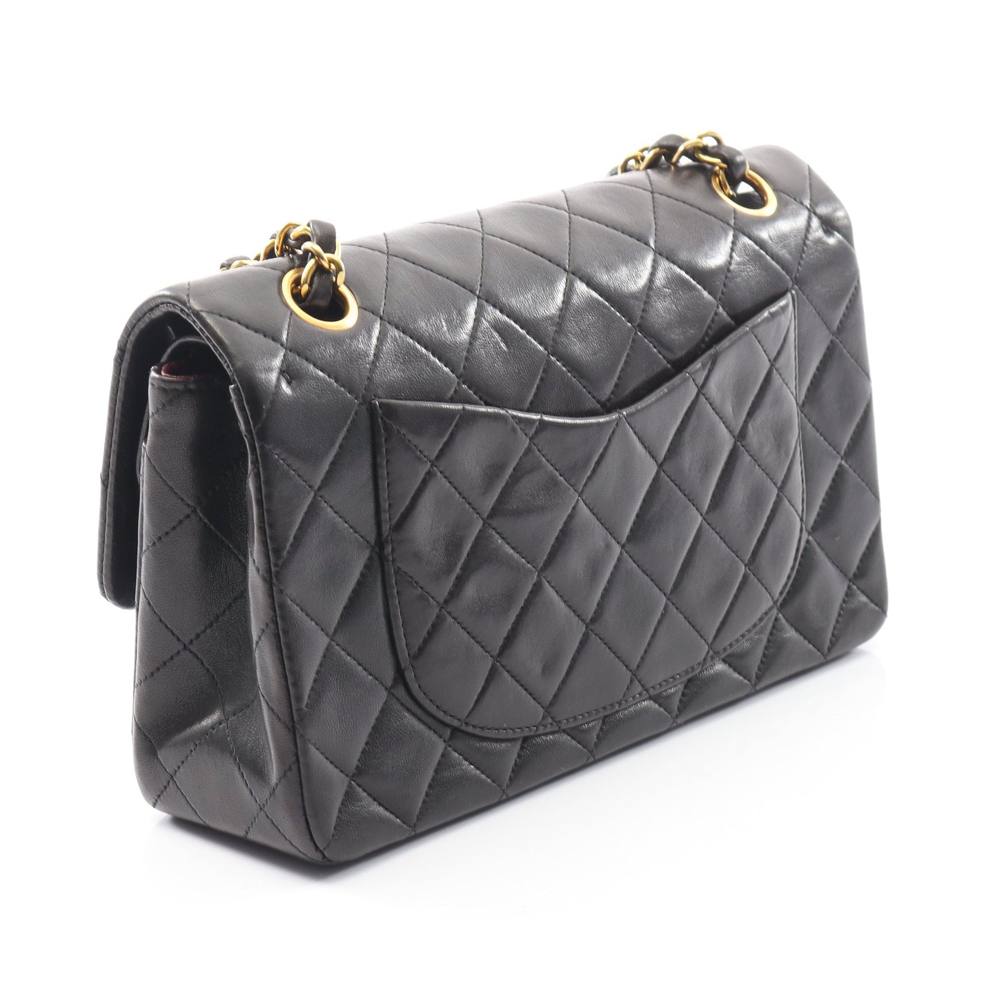 マトラッセ Wフラップ Wチェーンショルダーバッグ ラムスキン ブラック ゴールド金具 シャネル バッグ CHANEL