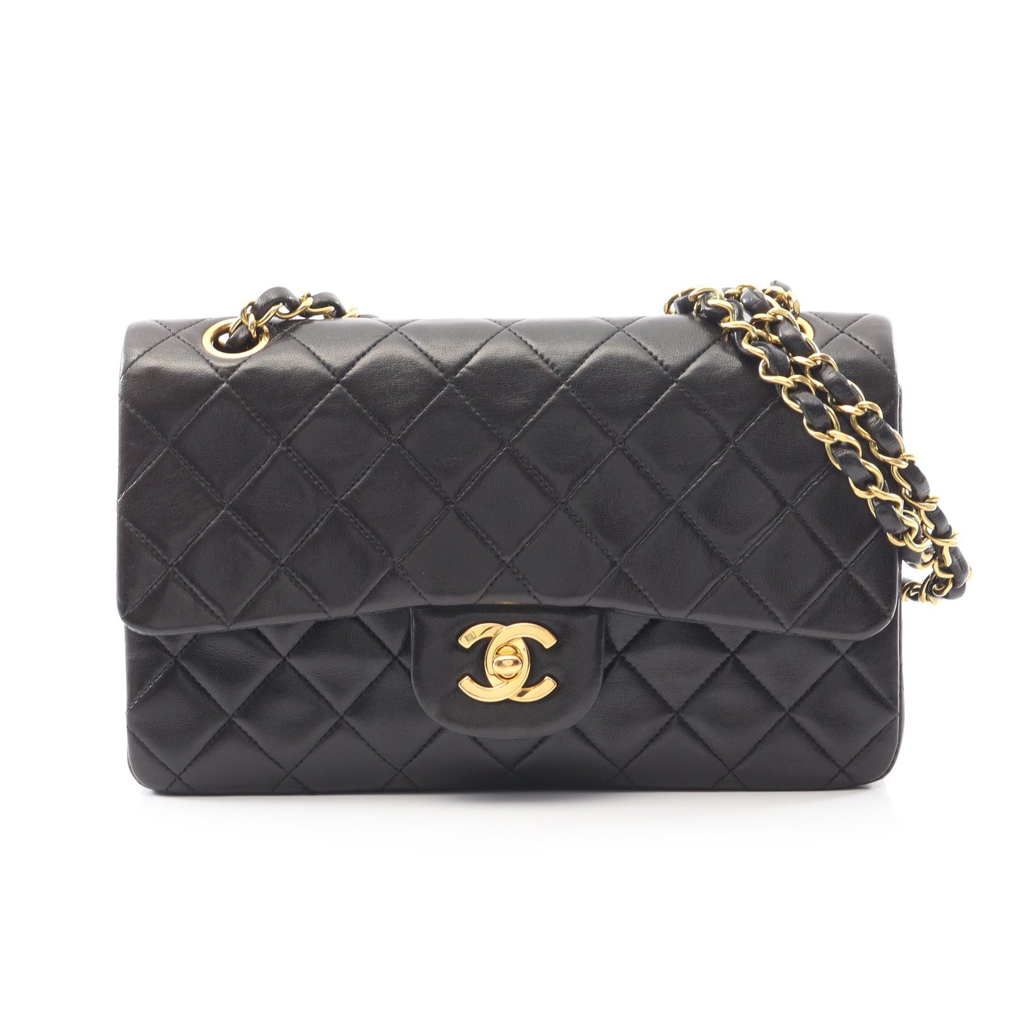 マトラッセ Wフラップ Wチェーンショルダーバッグ ラムスキン ブラック ゴールド金具 シャネル バッグ CHANEL