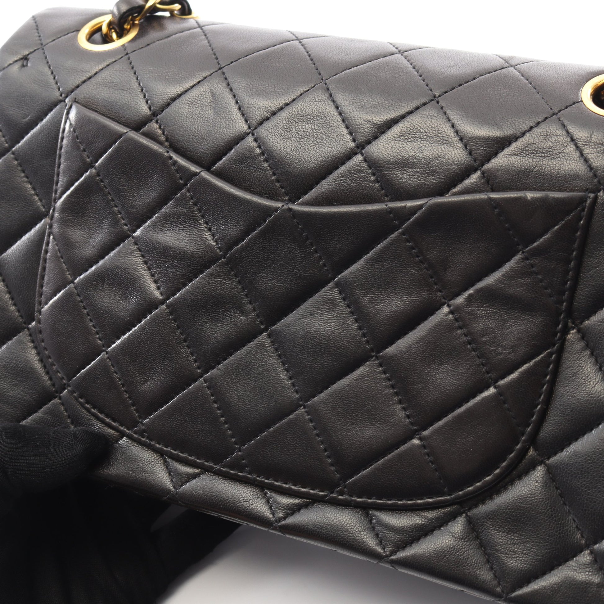 マトラッセ Wフラップ Wチェーンショルダーバッグ ラムスキン ブラック ゴールド金具 シャネル バッグ CHANEL