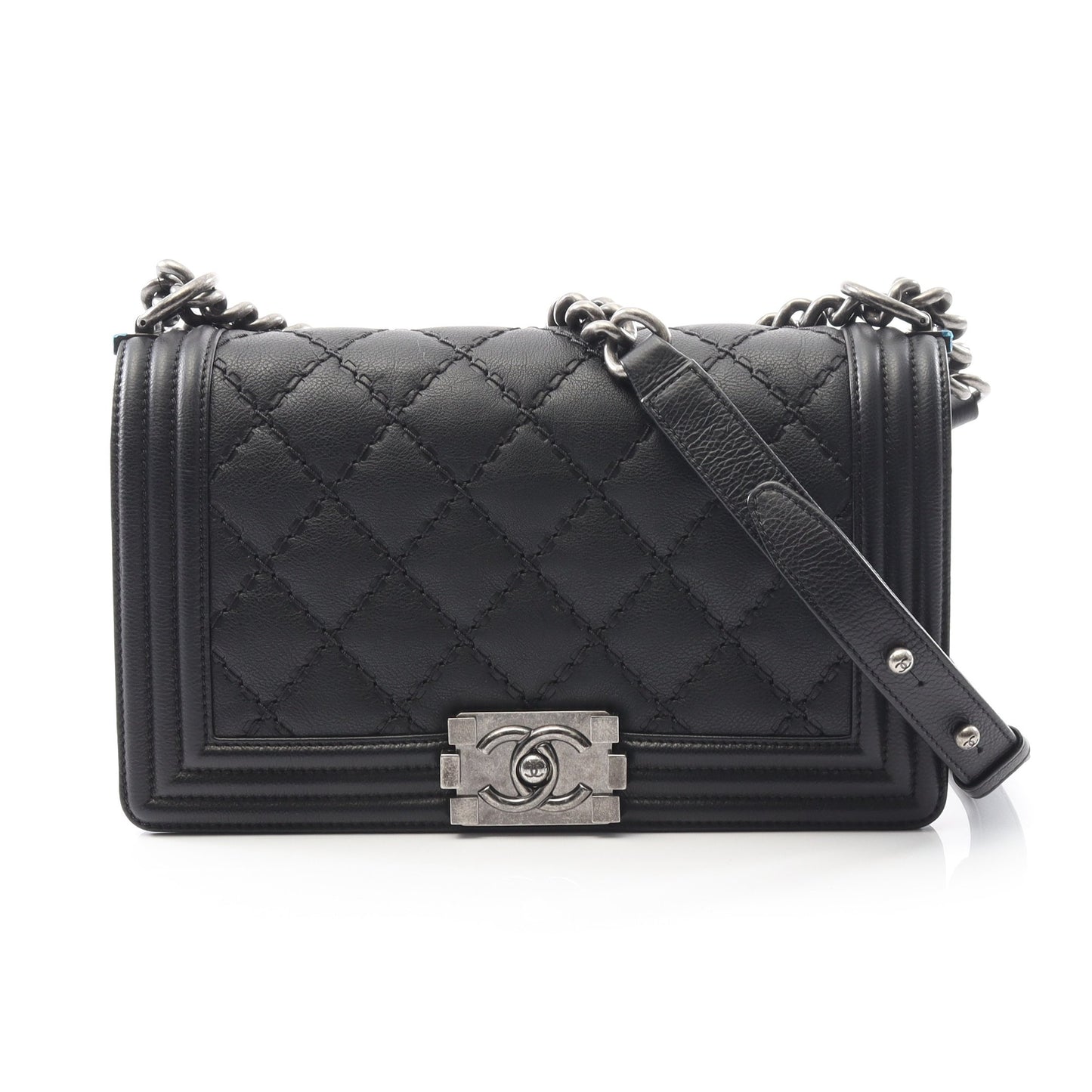 ボーイシャネル チェーンショルダーバッグ キャビアスキン ブラック アンティークシルバー金具 シャネル バッグ CHANEL