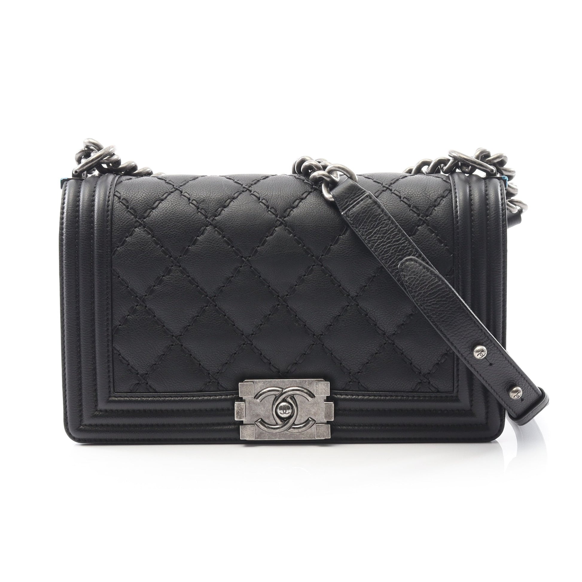 ボーイシャネル チェーンショルダーバッグ キャビアスキン ブラック アンティークシルバー金具 シャネル バッグ CHANEL