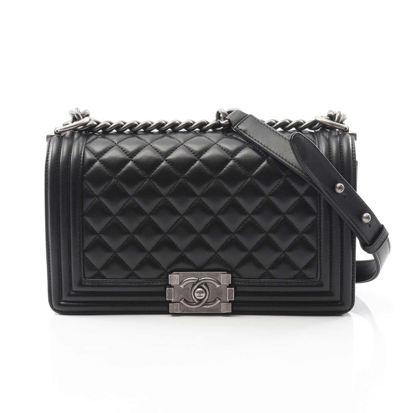 ボーイシャネル チェーンショルダーバッグ ラムスキン ブラック アンティークシルバー金具 シャネル バッグ CHANEL