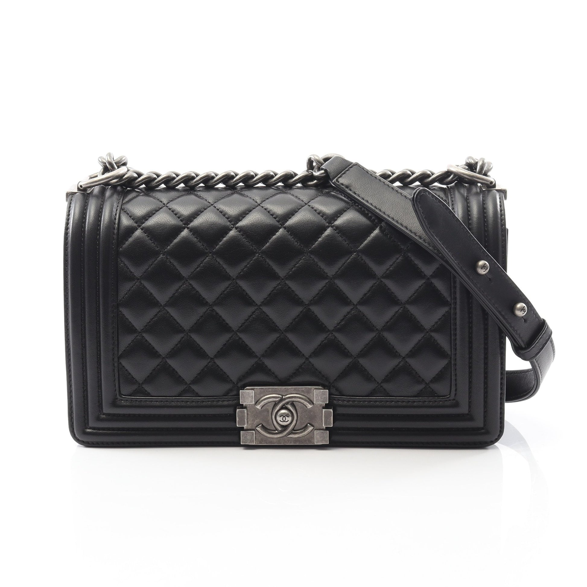 ボーイシャネル チェーンショルダーバッグ ラムスキン ブラック アンティークシルバー金具 シャネル バッグ CHANEL